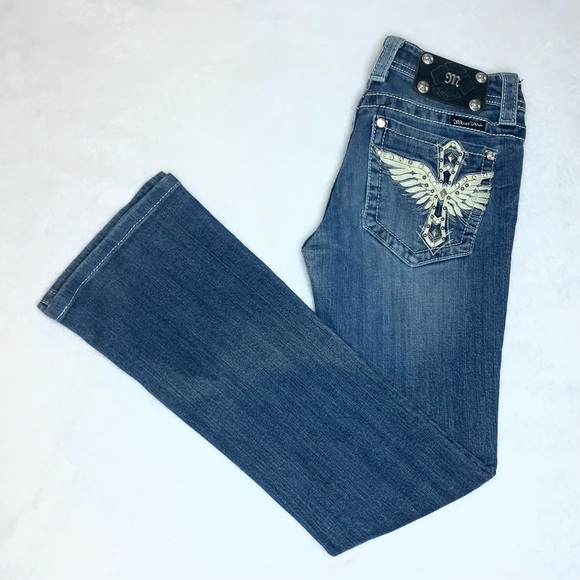 Miss Me Denim - Miss Me Angel Wing Cross Studded Boot Cut Jeans Size 27